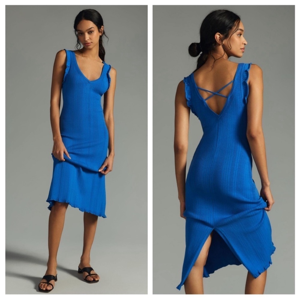 Anthropologie Electric Blue Ribbed Midi Dress